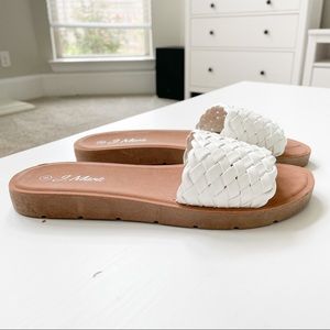 White Woven Slide Sandals